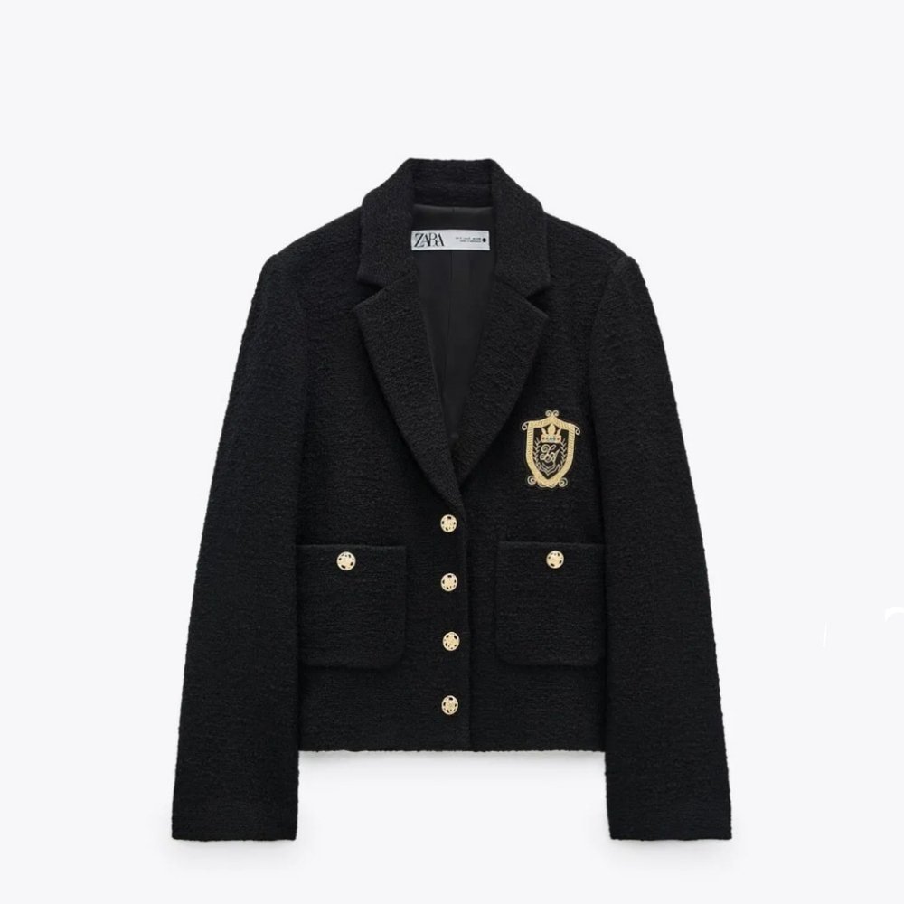 Rare zara limited edition textured tweed gold button blazer